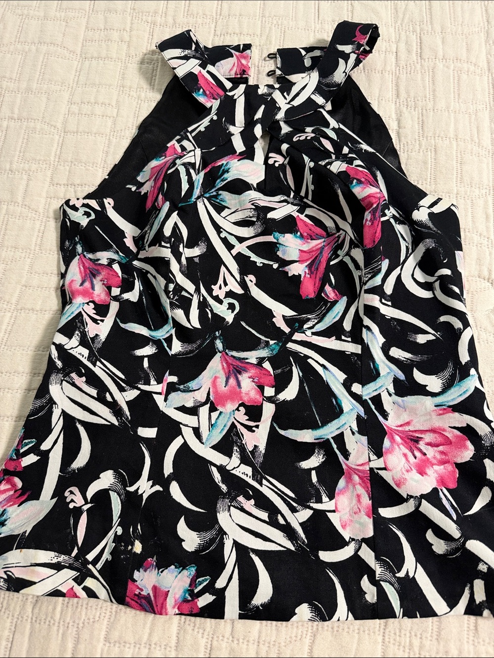 WHBM Floral Racer Back type Neck Top - Black with Pink & Teal Flowers